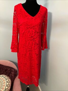 RN studio Vibrant Red Lace Dress with V-Neck
